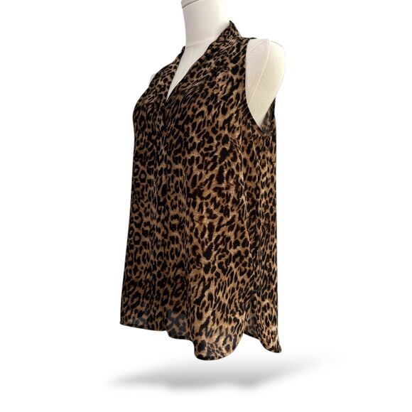 Vince Camuto Slvless Chiffon V-Neck‎ Leopard Print Wm High-Lo Blouse Sz Sm EUC - Picture 3 of 8